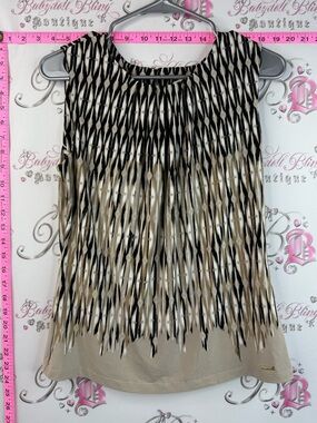 Calvin Klein tank top buttons Black, Beige and White Patterned Sleeveless Tank
